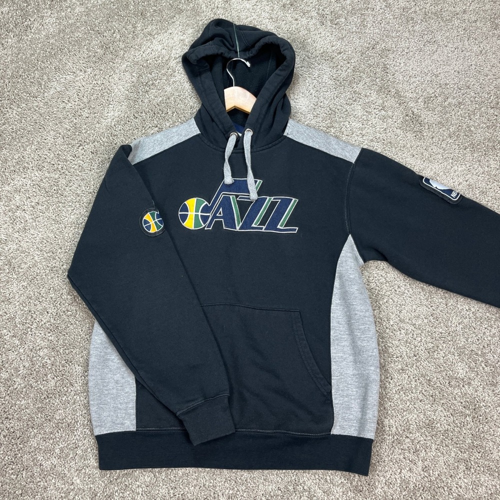 Utah Jazz NBA Exclusive Collection Hoodie Mens Large Black Gray Colorblock Patch